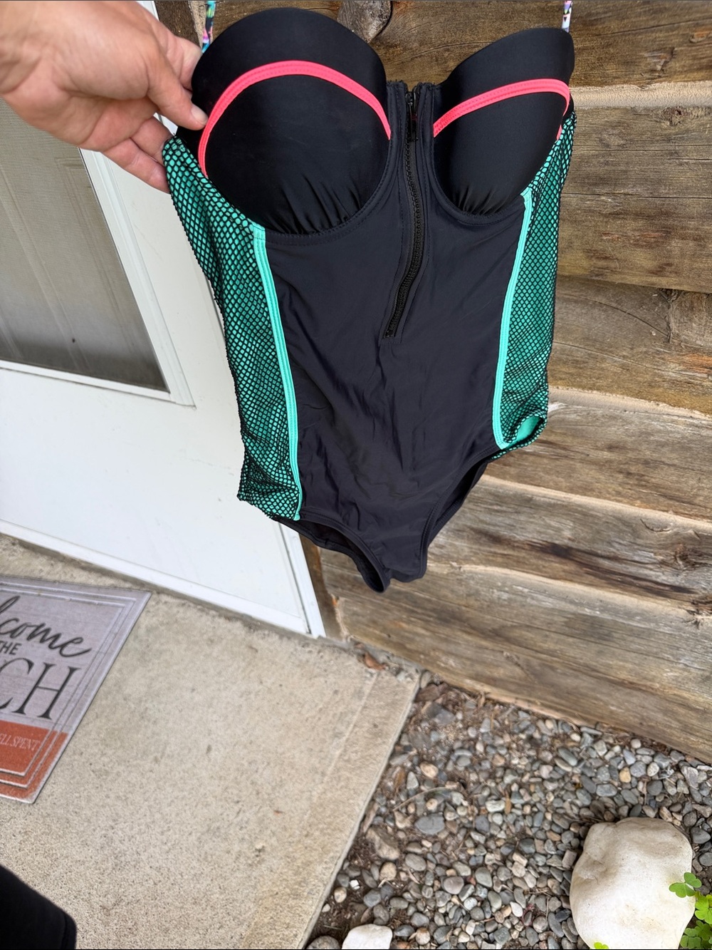 OP Black One-Piece Swimsuit with Pink & Teal Accents